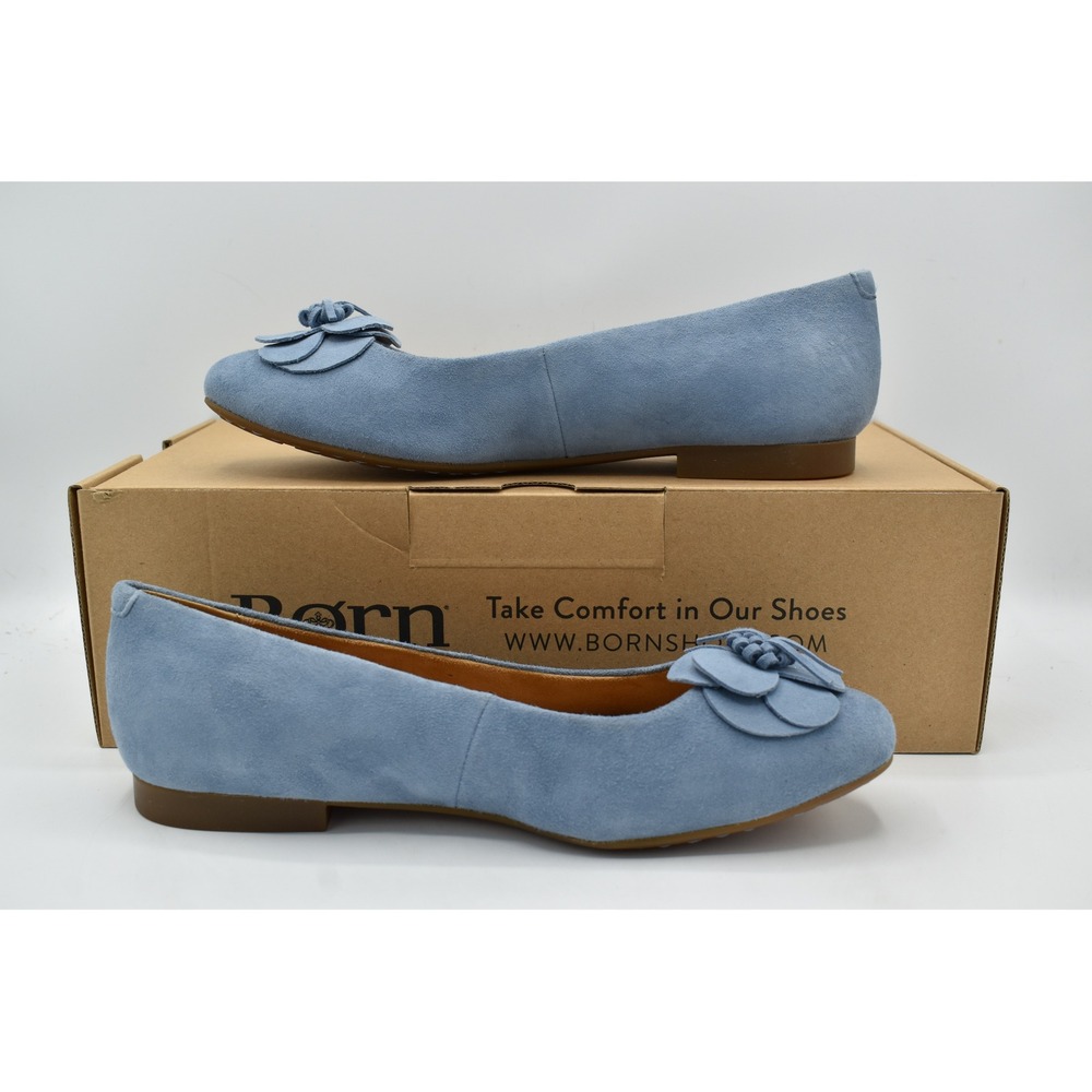 Born Women Size 7 Petula Light Blue Suede Floral Flower Ballet Flats Shoes - Picture 10 of 12